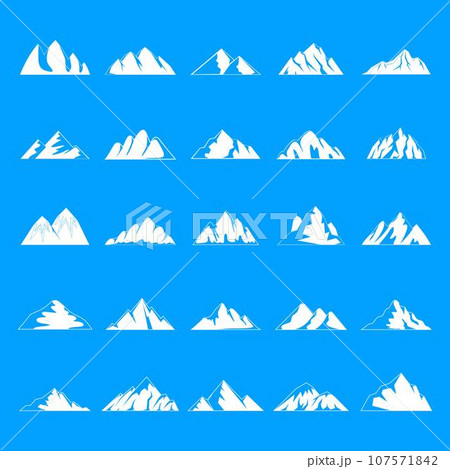 Mountain icons set. Simple illustration of 25 mountain vector icons for web 107571842