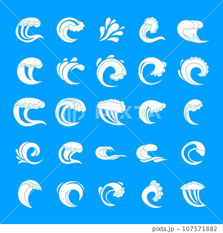 Water wave icons set. Simple illustration of 25 water wave vector icons for web Water wave icons set. Simple illustration of 25 water wave vector icons for web 107571882