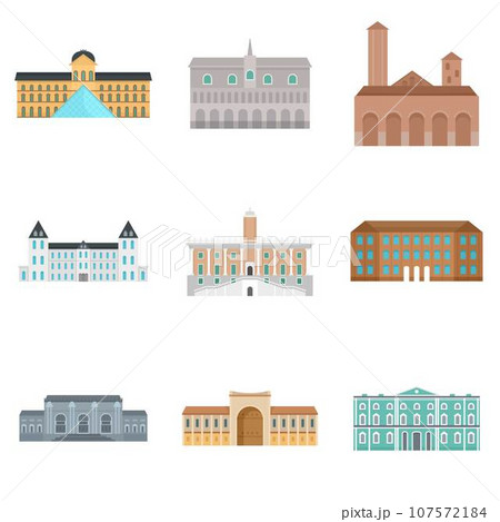 Museum Day Italy architecture palace icons set. Flat illustration of 9 Museum Day Italy architecture palace vector icons for web 107572184