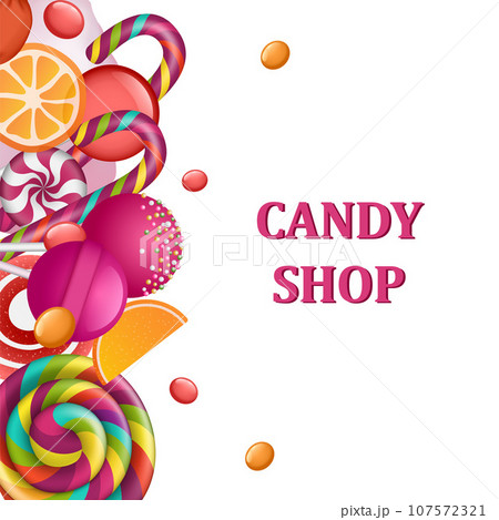 Candy shop concept banner. Realistic illustration of candy shop vector concept banner for web design Candy shop concept banner. Realistic illustration of candy shop vector concept banner for web design 107572321