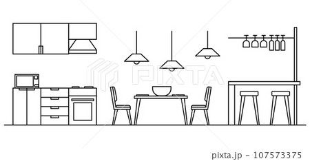 Modern kitchen concept background. Outline illustration of modern kitchen vector concept background for web design isolated on white background 107573375