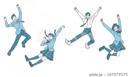 ジャンプする元気な男子学生と女子学生のセット ジャンプする元気な男子学生と女子学生のセット 107573575