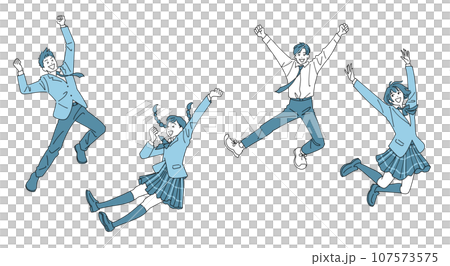 ジャンプする元気な男子学生と女子学生のセット ジャンプする元気な男子学生と女子学生のセット 107573575