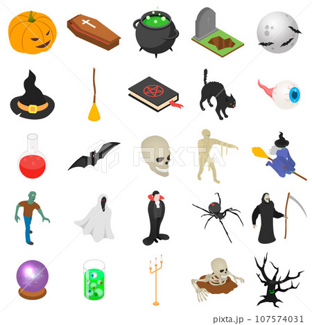 Halloween icon set. Isometric set of Halloween vector icons for web design isolated on white background Halloween icon set. Isometric set of Halloween vector icons for web design isolated on white background 107574031