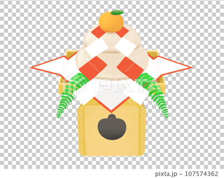鏡餅　鏡もち　正月　お正月　謹賀新年　年賀状　縁起物　イラスト　年賀素材　年賀　御幣　三方　四方紅 107574362