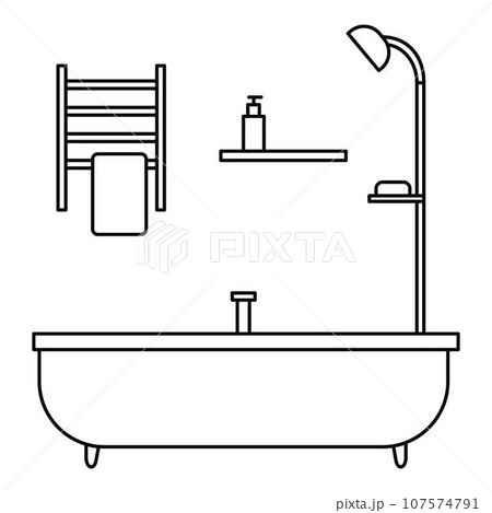 Bath tube icon. Outline illustration of bath tube vector icon for web design isolated on white background 107574791