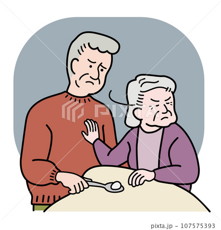 高齢の女性を介護しようとするが拒否されるシニア男性 107575393