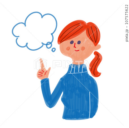 笑顔で説明する女性と小さな吹き出し 笑顔で説明する女性と小さな吹き出し 107575622