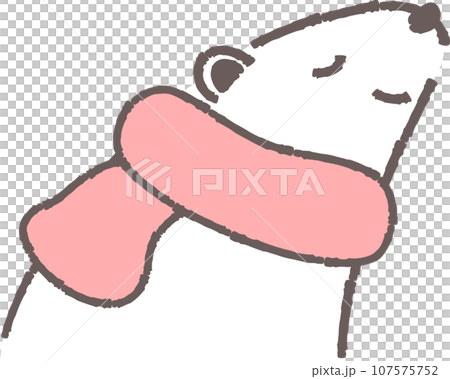 マフラーを巻いたシロクマのイラスト（横向きの顔） 107575752