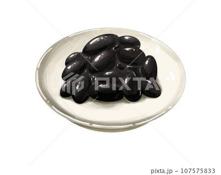 黒豆 くろまめ おせち 正月 お正月 謹賀新年 年賀状 縁起物 イラスト 年賀素材 年賀 皿 白皿 黒豆 くろまめ おせち 正月 お正月 謹賀新年 年賀状 縁起物 イラスト 年賀素材 年賀 皿 白皿 107575833