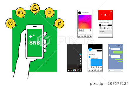 SNSのスマホ画面素材セット 107577124