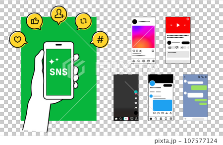 SNSのスマホ画面素材セット 107577124