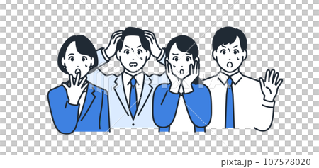 青ざめる4人の会社員のシンプルなベクターイラスト素材 107578020