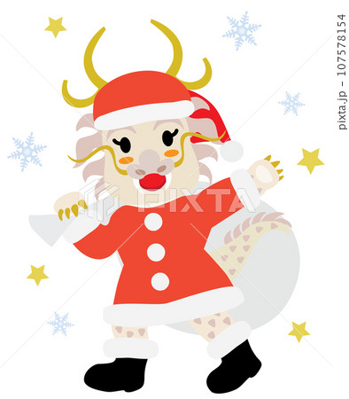 クリスマスと年末セールのかわいい龍のスタッフ 107578154