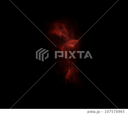 Red flame, black background and smoke, fire and incense with mockup space and art. Creative abstract, light and mist with special effect, burning and dark in a studio, glow and texture with vapor 107578965