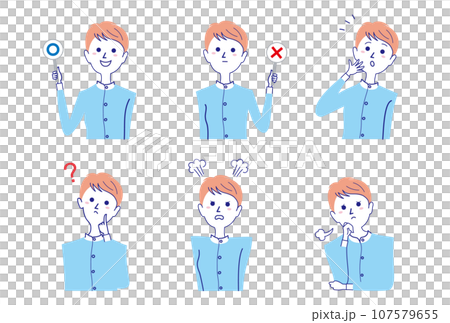 ショートカット女性のバストアップポーズセット-2 107579655