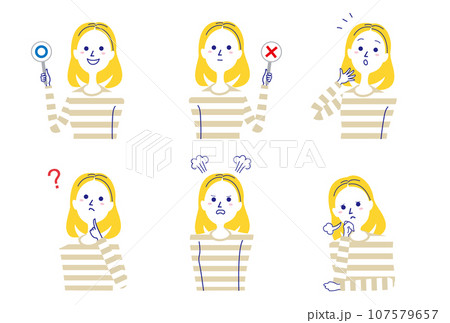 ボーダーシャツの女性バストアップポーズセット-2 107579657