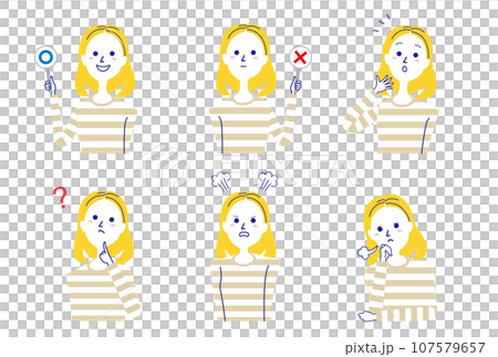 ボーダーシャツの女性バストアップポーズセット-2 107579657