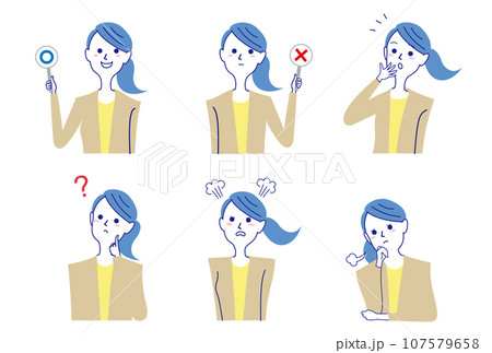 ポニーテールのメガネ女性バストアップポーズセット-2 107579658