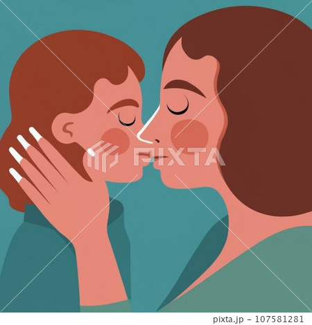 Vector illustration of mom with a baby in her arms, a vase of flowers, a declaration of love to mom and a floral frame for a greeting card, poster or background 107581281