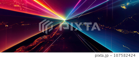 Futuristic technology abstract background with lines for network, big data, data center, server, internet, speed. Abstract neon lights into digital technology tunnel. Generative AI. 107582424