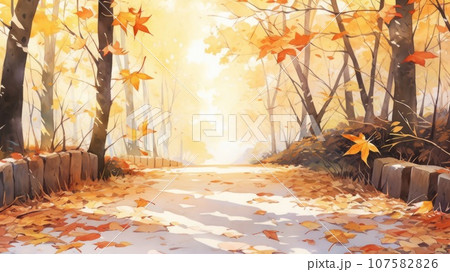 落ち葉の積もった道_1 Generative AIのイラスト素材 [107582826] - PIXTA