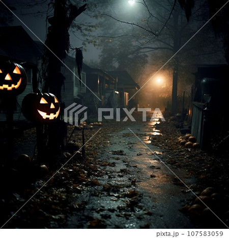 scary zombie man with halloween pumpkin 107583059