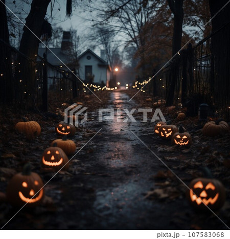 close up of pumpkins on blurred background 107583068