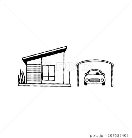 車が一台入るカーポートのある小さな家のシンプルなベクターイラスト 107583402