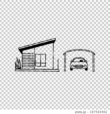 車が一台入るカーポートのある小さな家のシンプルなベクターイラスト 107583402