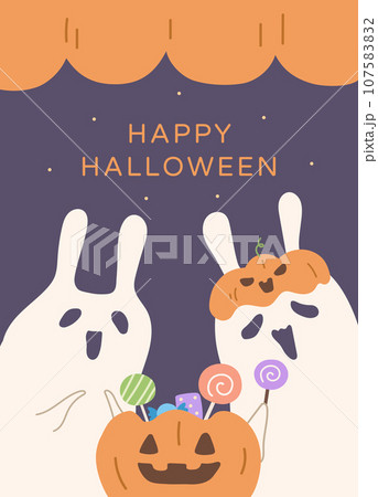 halloween rabbit ghost with pumpkin candy poster template halloween rabbit ghost with pumpkin candy poster template 107583832