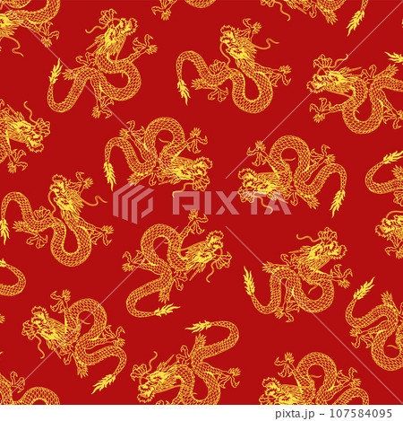 和調に描いた龍を使った連続する柄, 107584095