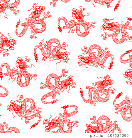 和調に描いた龍を使った連続する柄, 107584096