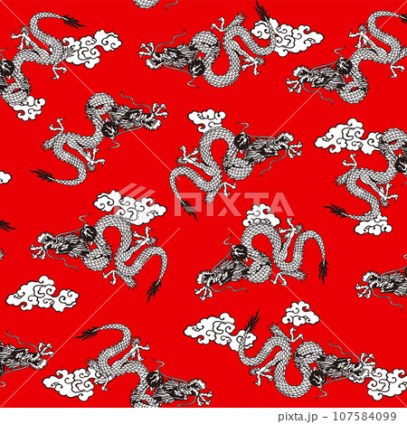 和調に描いた龍を使った連続する柄, 107584099