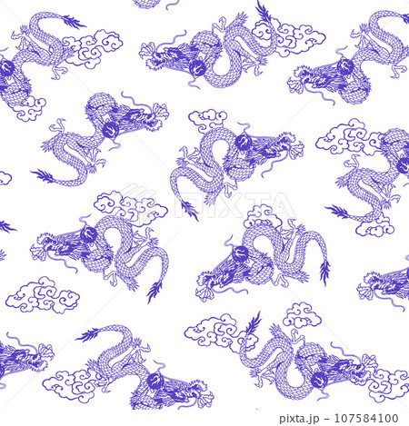 和調に描いた龍を使った連続する柄, 107584100