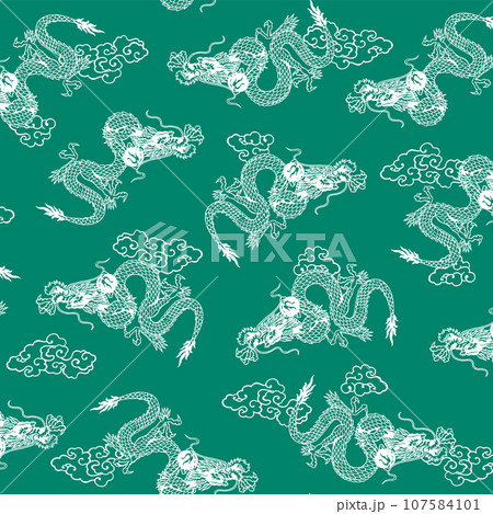 和調に描いた龍を使った連続する柄, 107584101