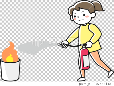 消火器を使って火を消す若い女性 107584148