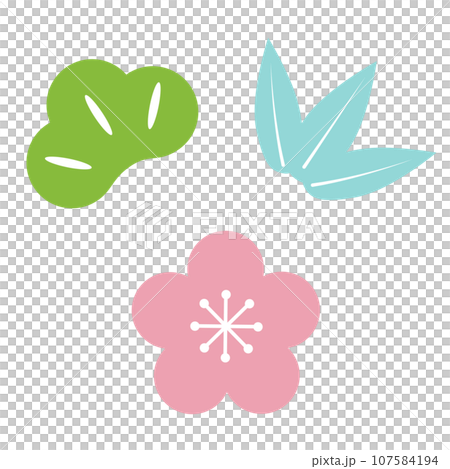 松竹梅アイコン。お正月、年賀状用のイラスト素材。 107584194