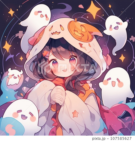 ゴーストと遊ぶ女の子のイラスト素材 [107585627] - PIXTA