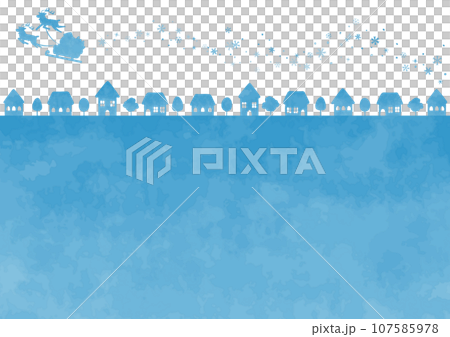 シンプルなシルエットの町並みとソリに乗ったサンタクロース 107585978