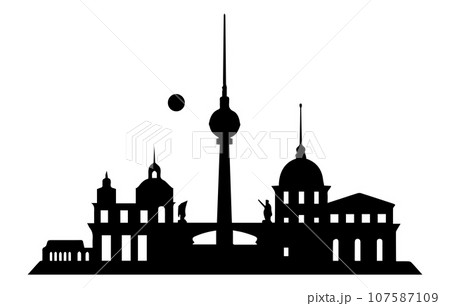 Berlin silhouette skyline. Germany Berlin vector city, german linear architecture, buildings. Berlin silhouette skyline. Germany Berlin vector city, german linear architecture, buildings. 107587109