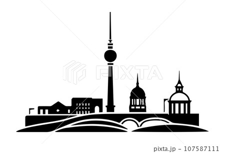 Berlin silhouette skyline. Germany Berlin vector city, german linear architecture, buildings. 107587111