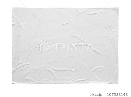 Blank white crumpled and creased sticker paper poster texture isolated on white background 107588148