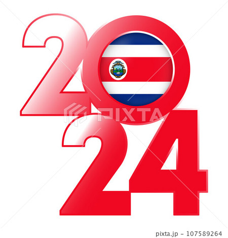 Happy New Year 2024 banner with Costa Rica flag inside. Vector illustration. 107589264