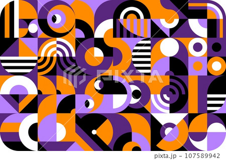Abstract halloween Bauhaus geometric pattern. Artwork abstract forms composition, corporate identity modernism vector backdrop, design retro background. Business presentation vintage Bauhaus pattern 107589942