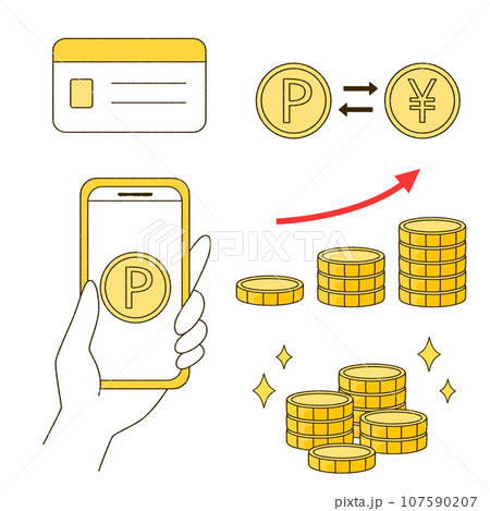 ポイ活でお金を増やすイラストまとめ ポイ活でお金を増やすイラストまとめ 107590207