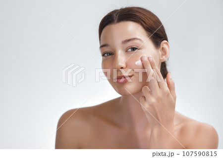 Skin Whitening or Solarium Tanning Conceptual Portrait Photo of Asian Beauty Woman 107590815