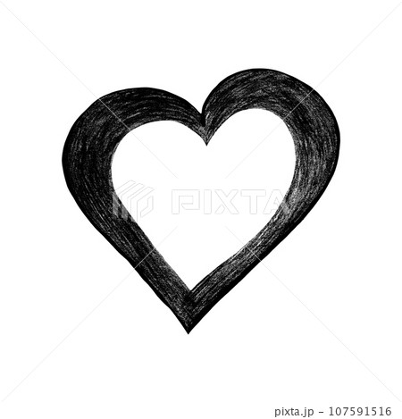 Black Heart Drawn by Colored Pencil. The Sign of World Heart Day. Symbol of Valentines Day. Heart Shape Isolated on White Background. 107591516