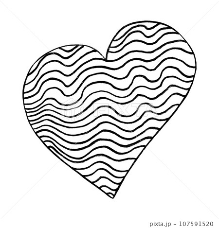 Black Heart Drawn by Colored Pencil. The Sign of World Heart Day. Symbol of Valentines Day. Heart Shape Isolated on White Background. 107591520