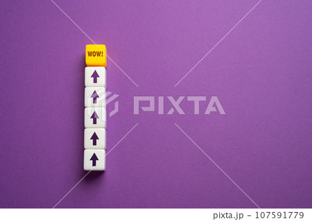 Achieve a wow effect. Innovative and creative ideas. Go above and beyond what is expected. Surprise and Delight. Reach the target. Metaphor for achieving a task. Climb to success. 107591779